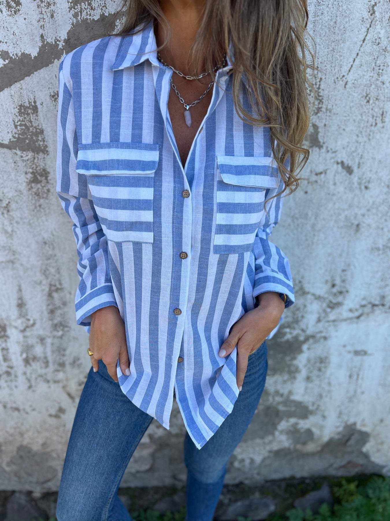 Women's Lapel Long Sleeve Striped Casual Shirt