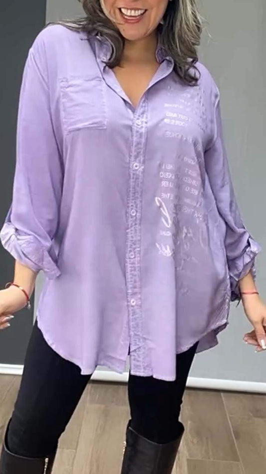 Women's Casual Silver Printed Long Sleeve Shirt