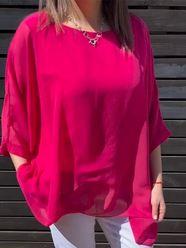 Women's Casual Round-neck Solid Color Chiffon Top