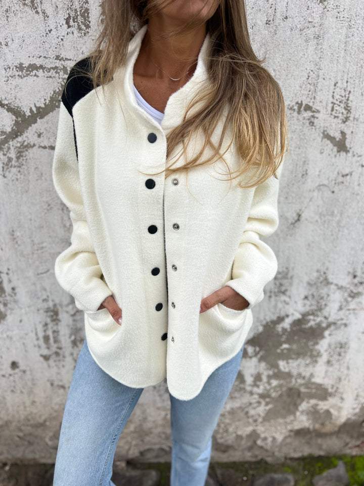 Women's Original Collar Long Sleeve Contrast Color Casual Jacket