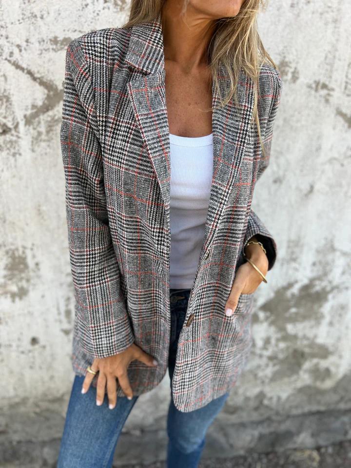 Casual Lapel Plaid Blazer