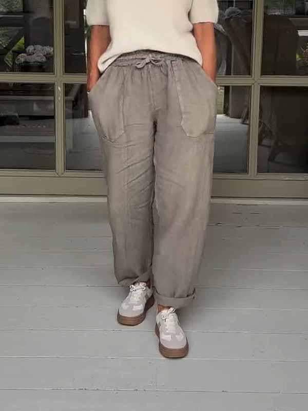 Women's Solid Color Cotton and Linen Trousers