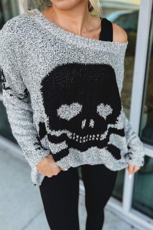 Women's Casual Skull Long Sleeve Knitted Pullover Sweaters