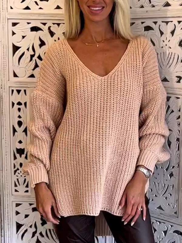 Women's V-neck Solid Color Knitted Top