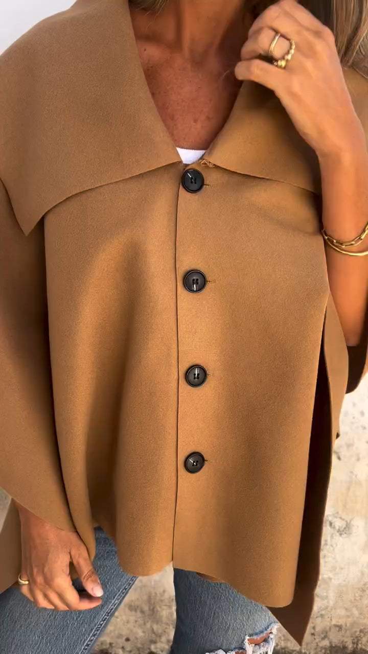 Women's Autumn and Winter Solid Color Loose Cape Coat