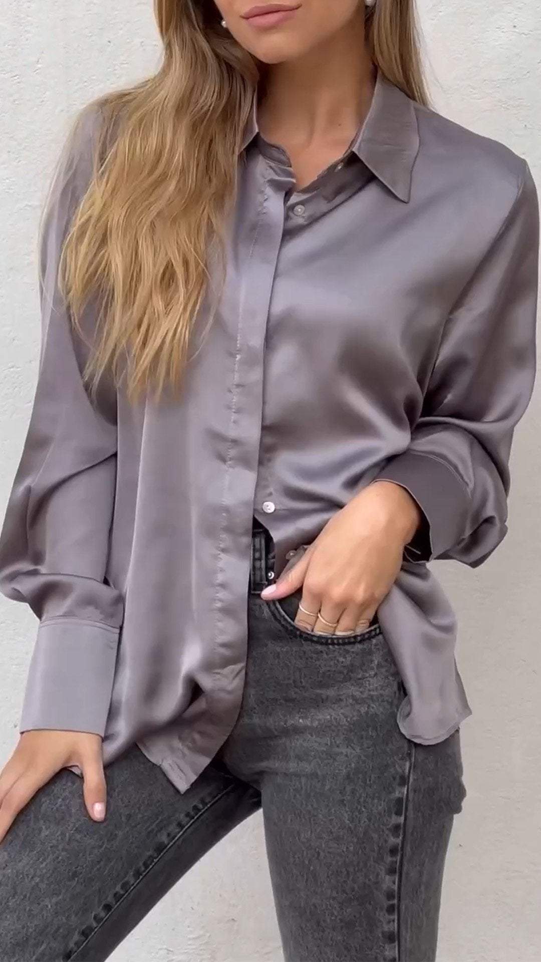 Women's Casual Smooth Satin Shirt