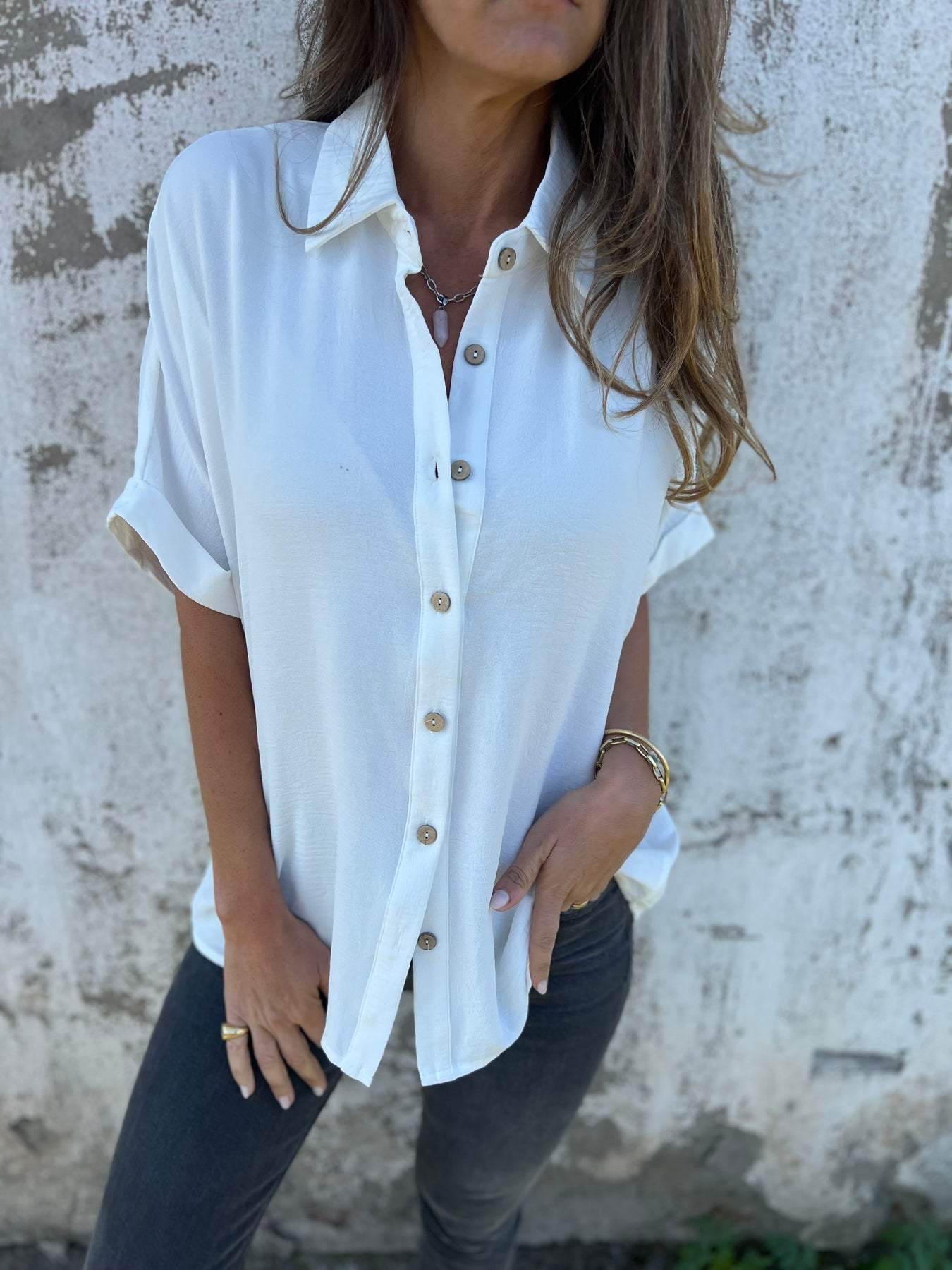 Women's Lapel Sleeve Casual Shirt Top