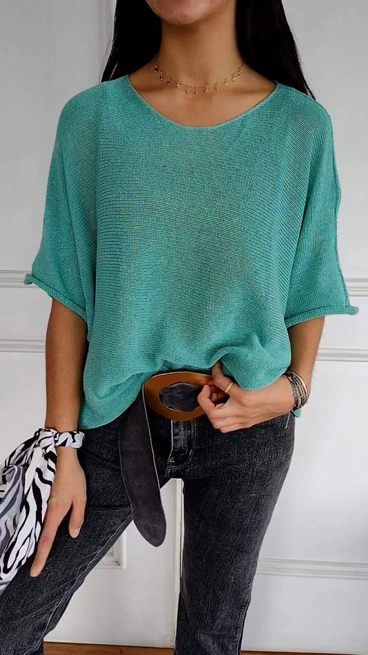 Women's Round Neck Mid-sleeve Knitted Top