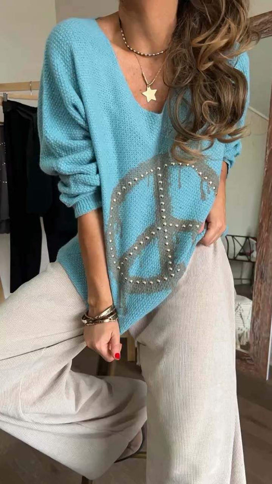 Women's Casual Print Long Sleeve Knit Sweater