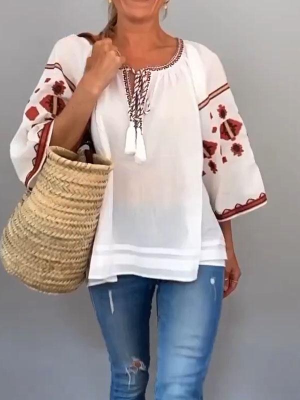 V-neck Strappy Embroidered Top