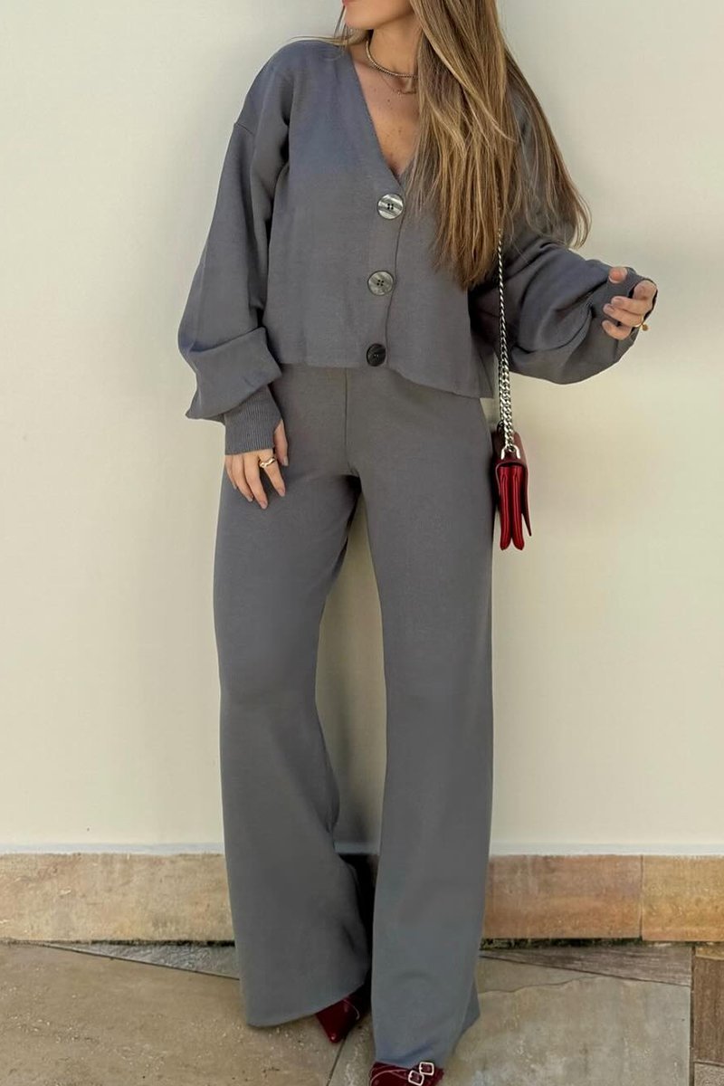 Women's Casual Solid Color Knitted Pants Suit