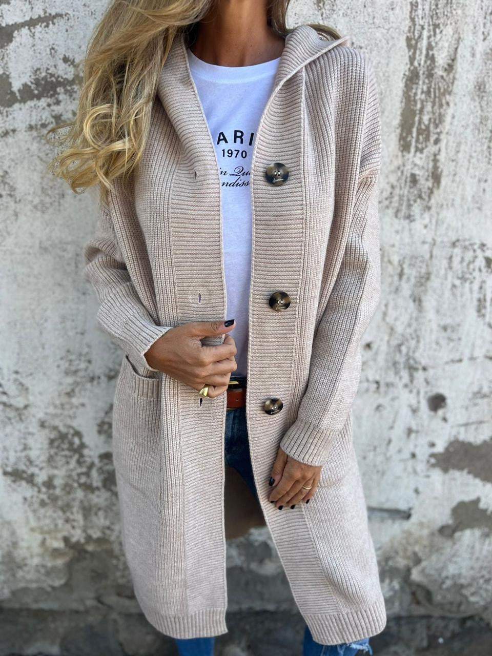 Hooded Knitted Long Cardigan Jacket