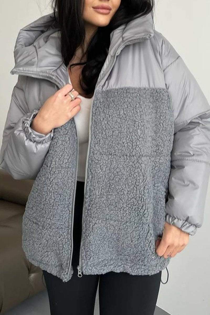 Women's Casual Solid Color Plush Patchwork Coat