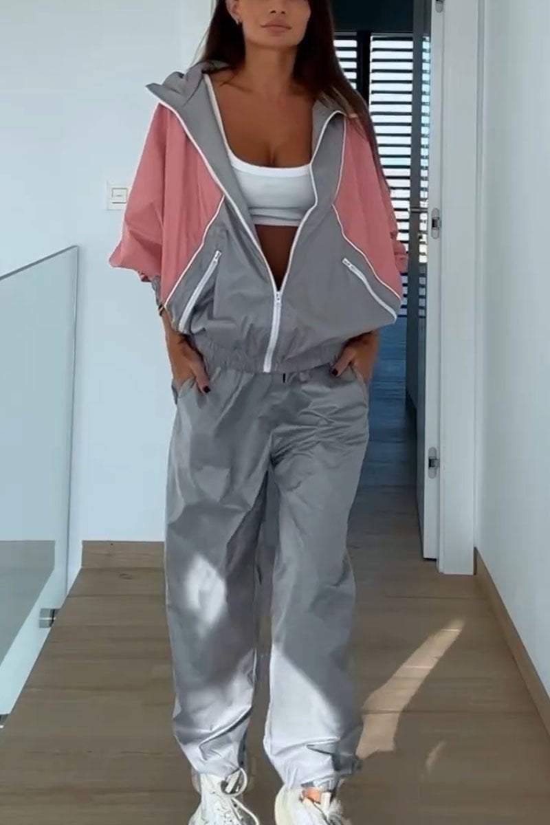 Women's Casual Color Block Sports Two Piece Set