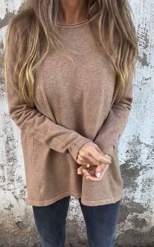 Women's Round Neck Solid Color Long Sleeved Top