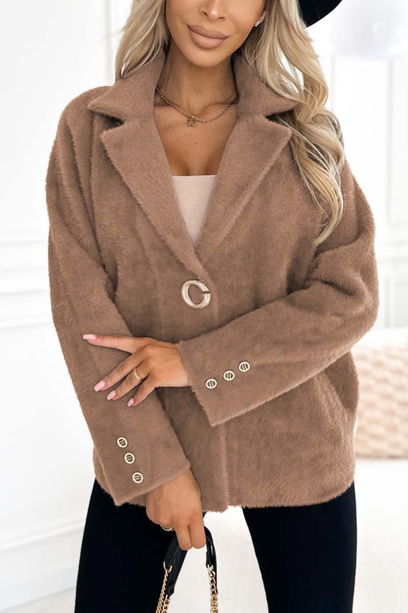 Women's casual lapel solid color short coat