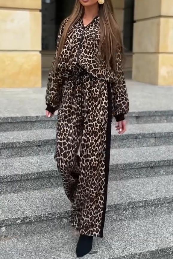 Ladies Casual Leopard Print Contrast Edge Suit