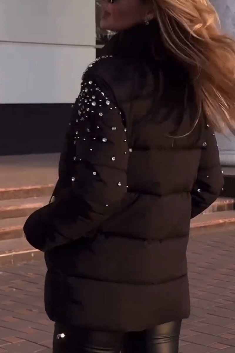 Women's fashionable diamond-studded down jacket