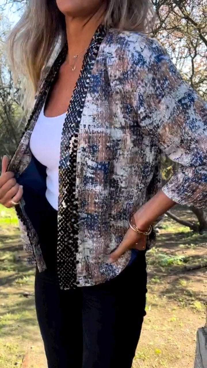 Sequin Patchwork Printed Cardigan