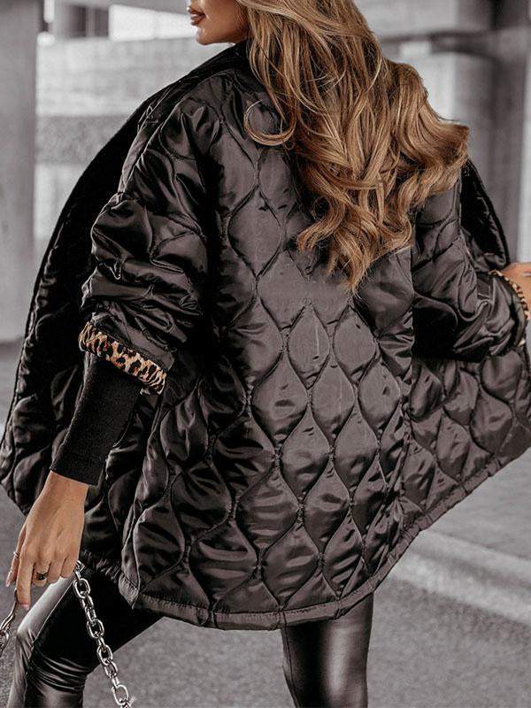 Women's Leopard Print Patchwork Lapel Coat