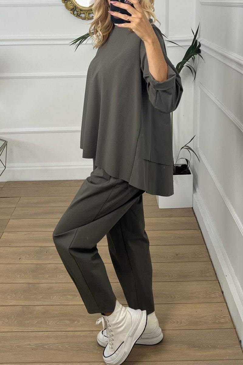 Women's Casual Round Neck Long Sleeve Two Piece Suit