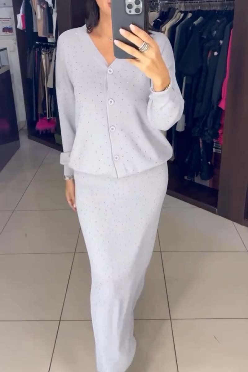 Women's solid color diamond skirt suit