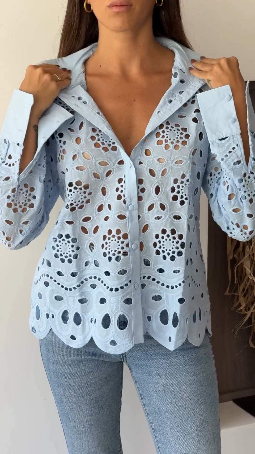 Casual Lapel Cutout Shirt