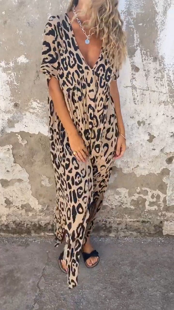 Leopard Print V-neck Dress