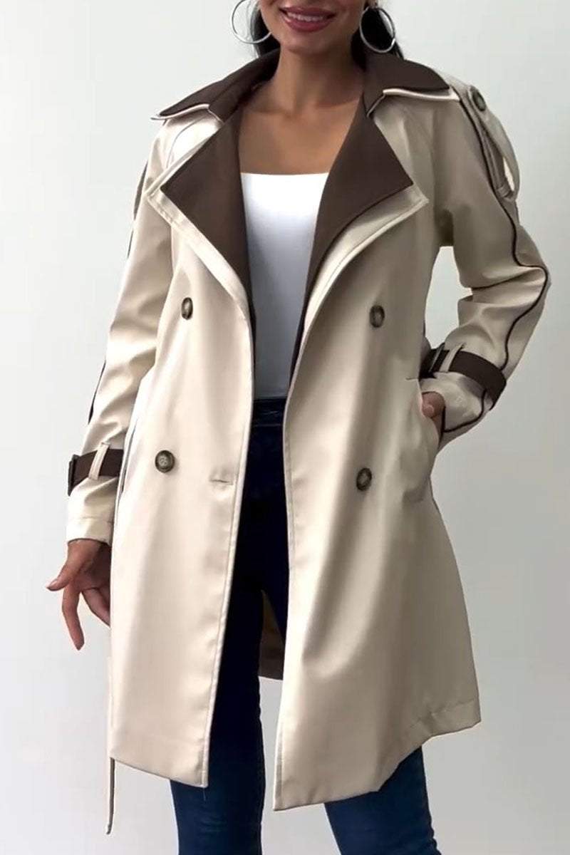 Women's Lapel Patchwork Long Coat