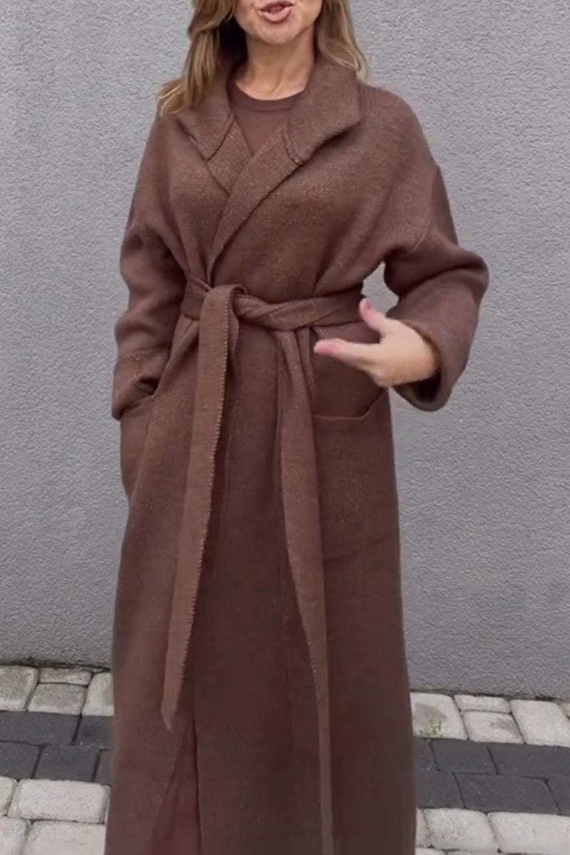 Women's Casual Solid Color Knitted Long Coat