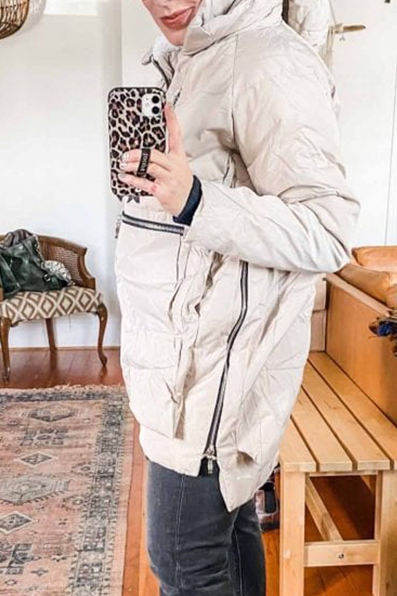 Women's zipper hooded down jacket