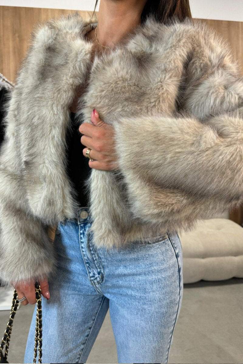 Women's Faux Fur Round Neck Long Sleeve Coat