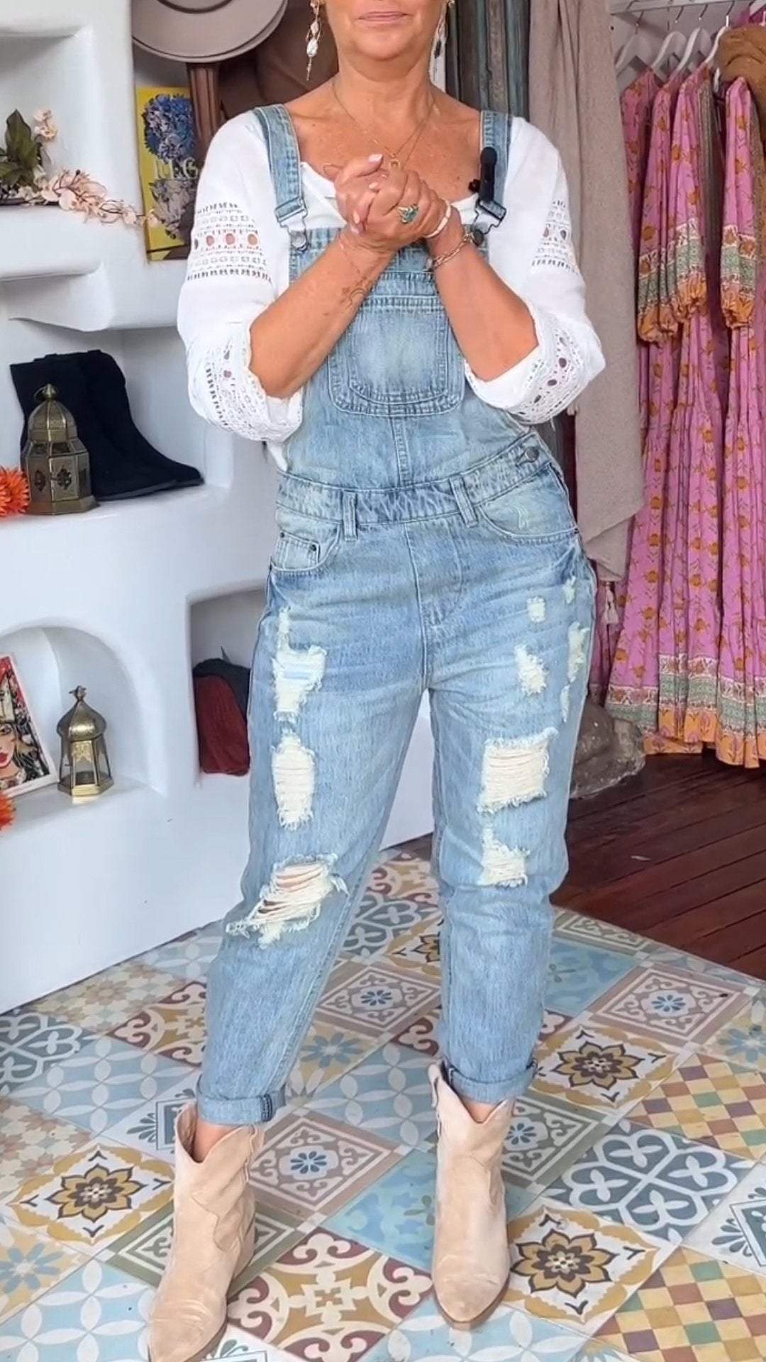 Women's Denim Ripped Casual Overalls