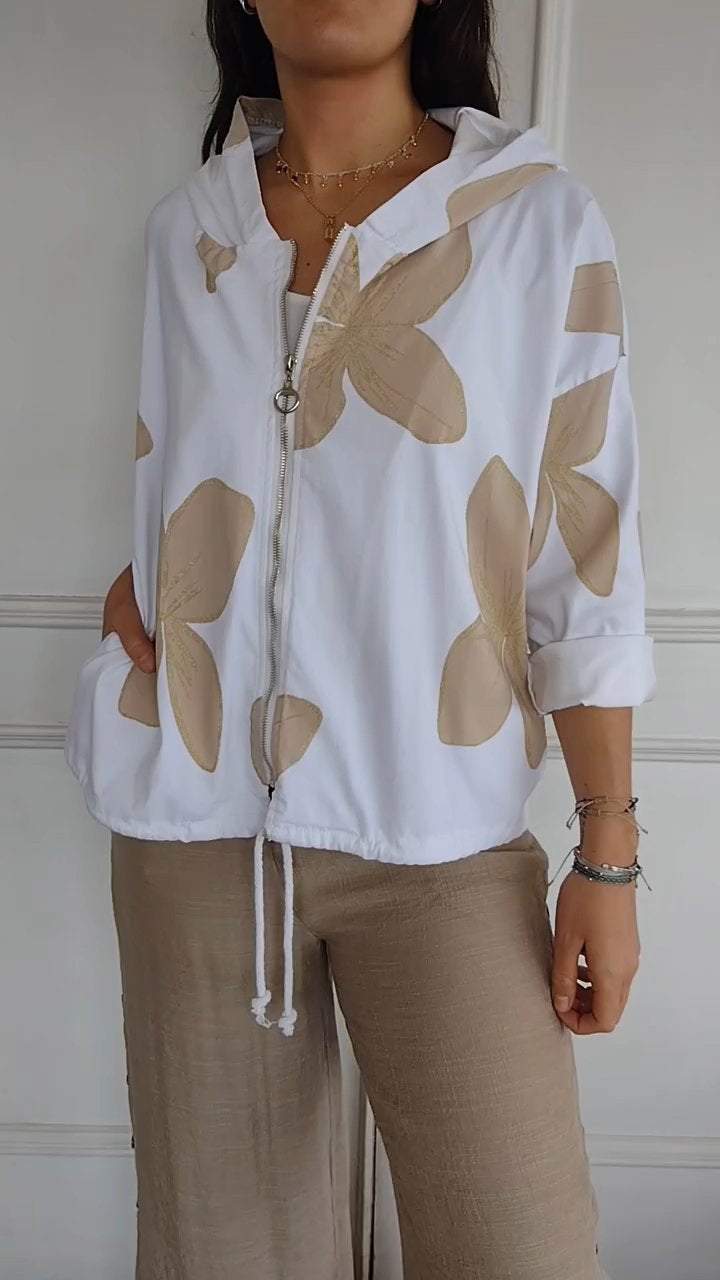 Women's Hooded Long Sleeve Printed Casual Top