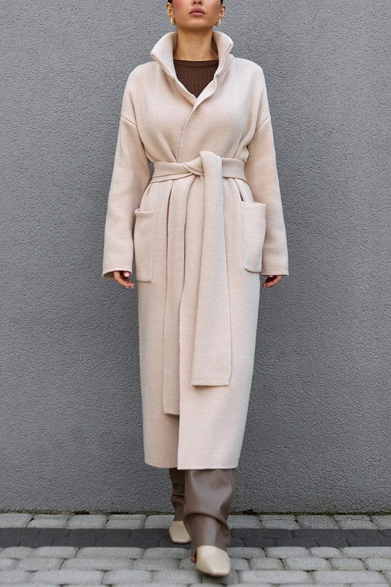 Women's Casual Solid Color Knitted Long Coat