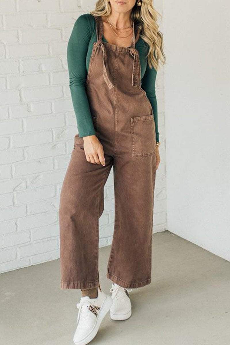 Women's Solid Color Knotted Overalls