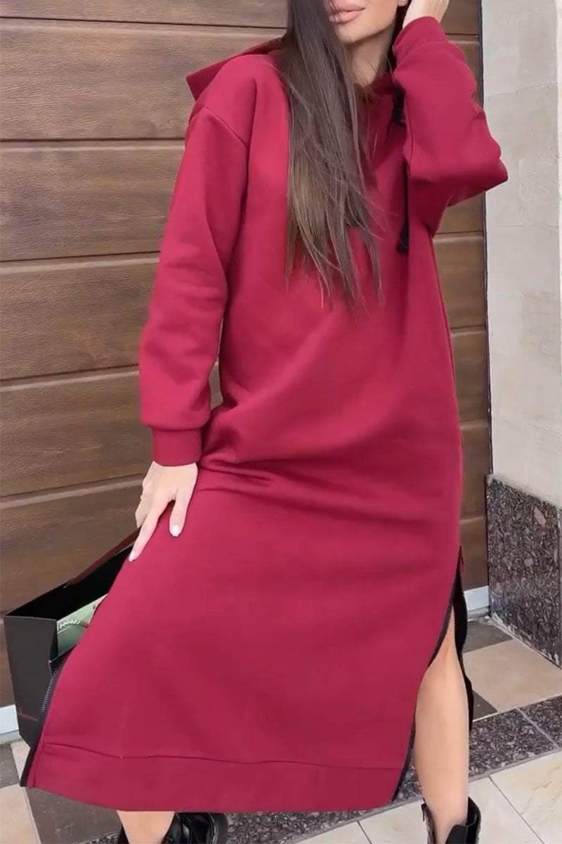 Women's Casual Solid Color Hooded Zip Dress