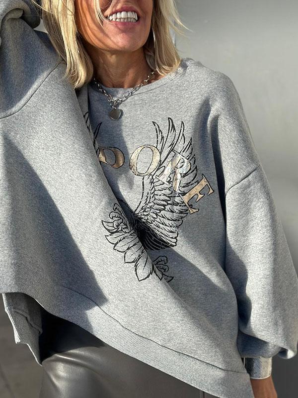 Women's Crew Neck Printed Pullover Sweatshirt