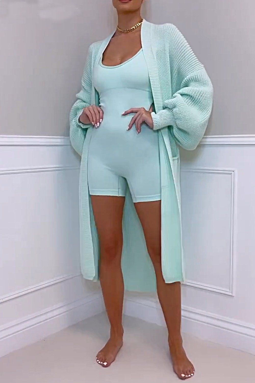 Women's Loose Sweater Jacket & Jumpsuit Two-piece Set