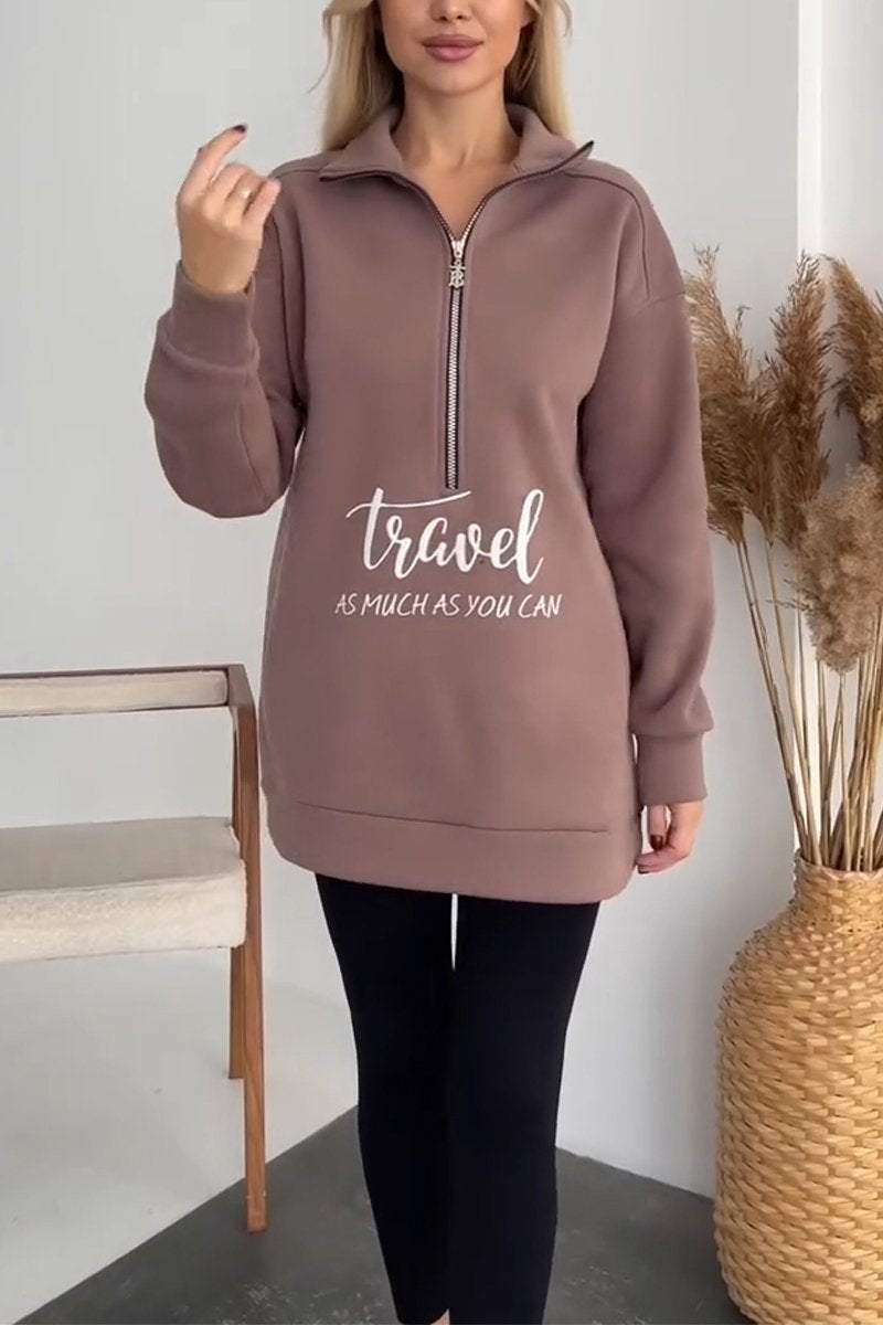 Women's Casual Lapel Half-zip Pullover Sweatshirt