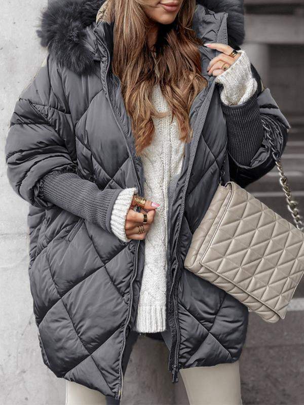 Women's Fur Hooded Long-sleeved Casual Cotton Jacket