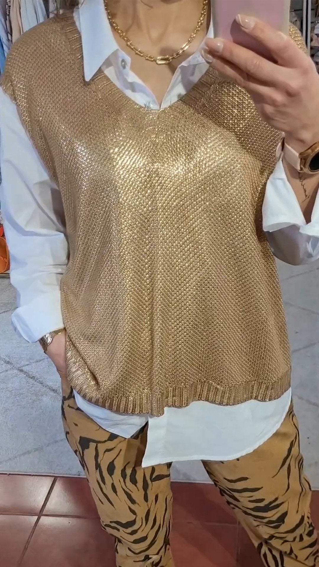 Women's Casual Gold Knitted Vest