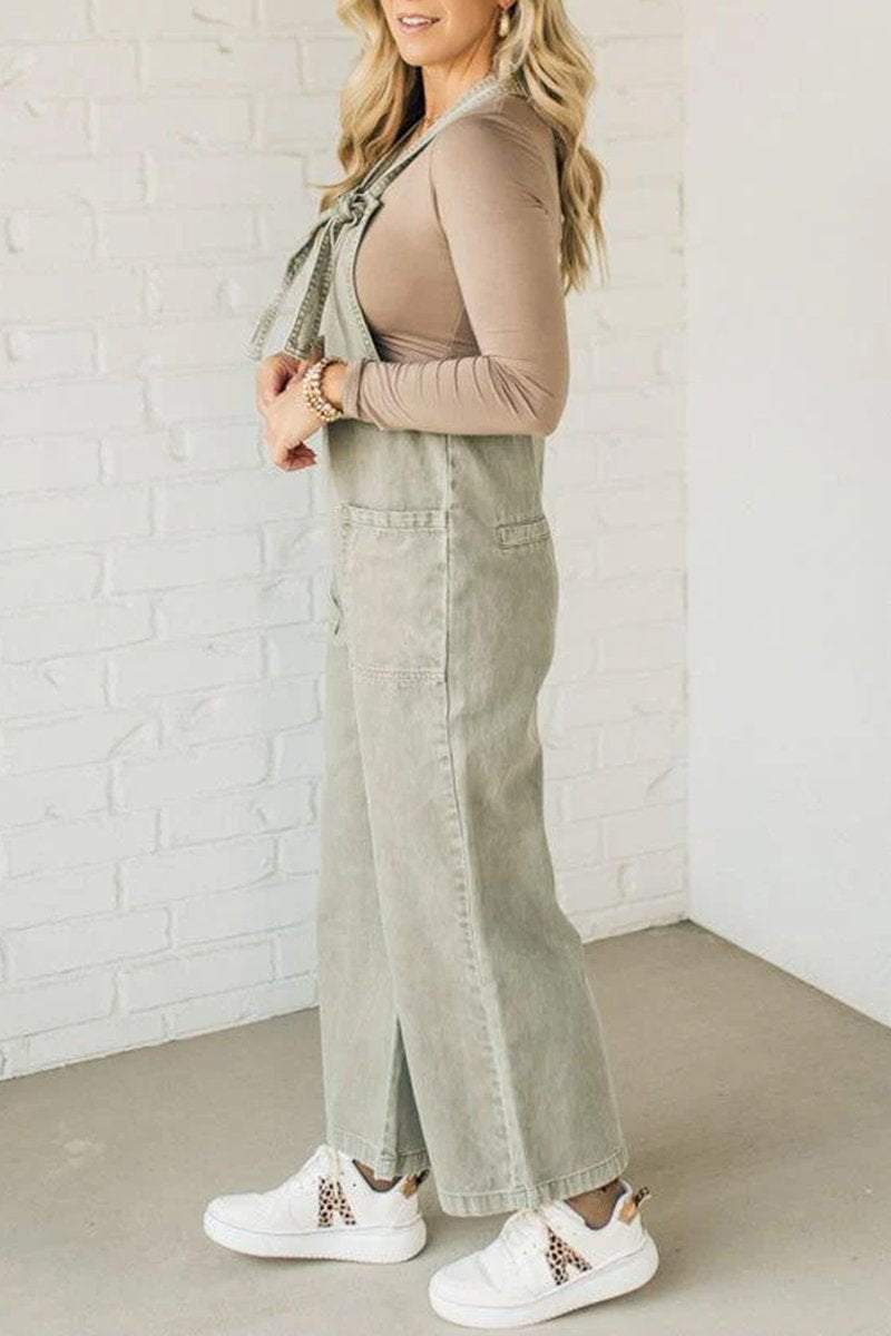 Women's Solid Color Knotted Overalls