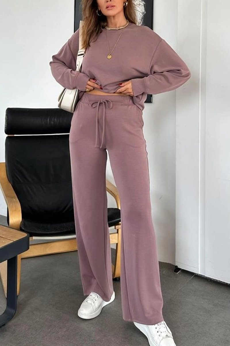 Women's Casual Solid Color Drawstring Pants Suit