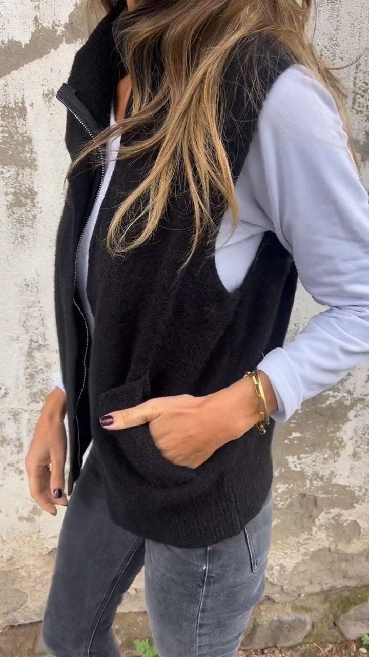 Women's Zipper Sleeveless Casual Sweater Vest