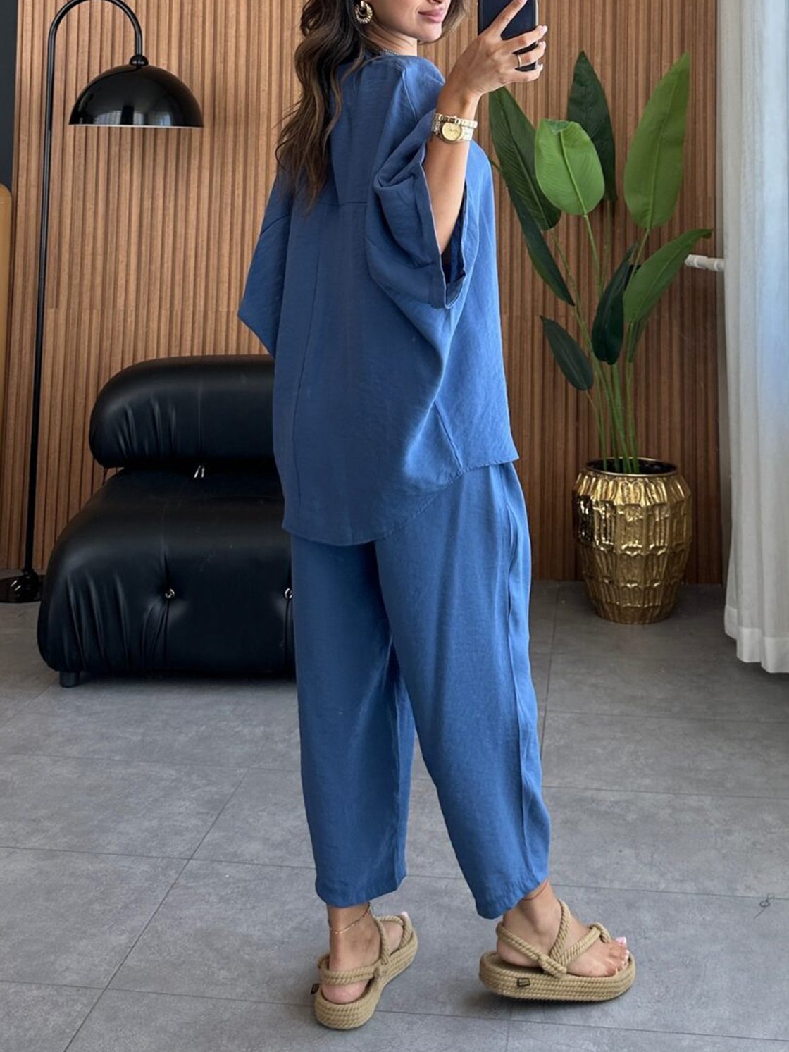 Women's Casual Loose Cotton And Linen Pants Suit