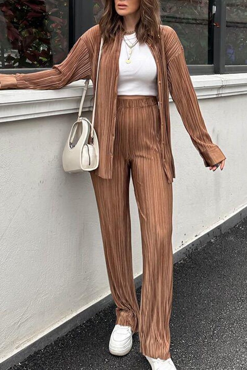 Women's casual loose pleated solid color suit