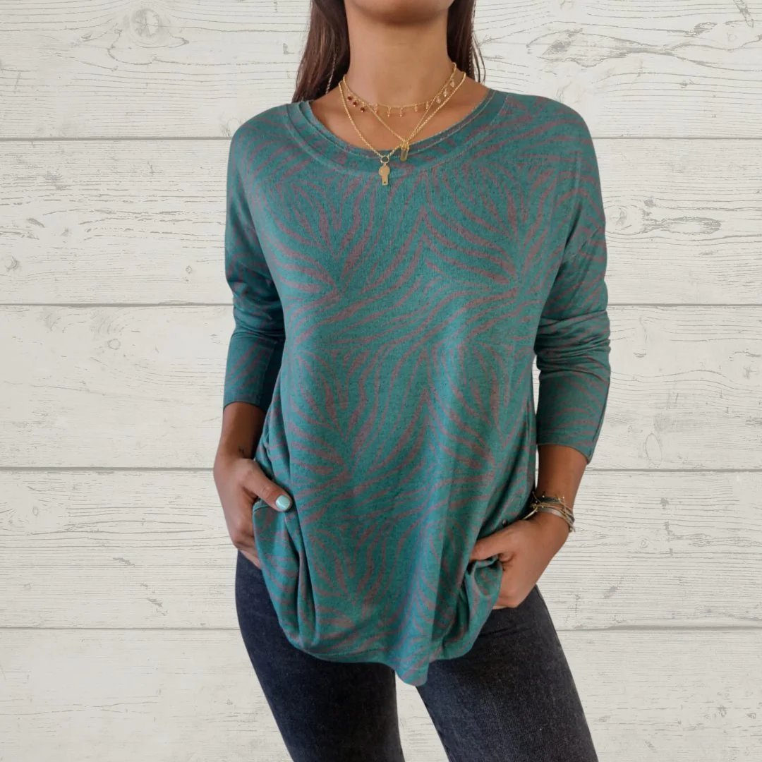 Women's Round Neck Long Sleeve Printed Casual Top