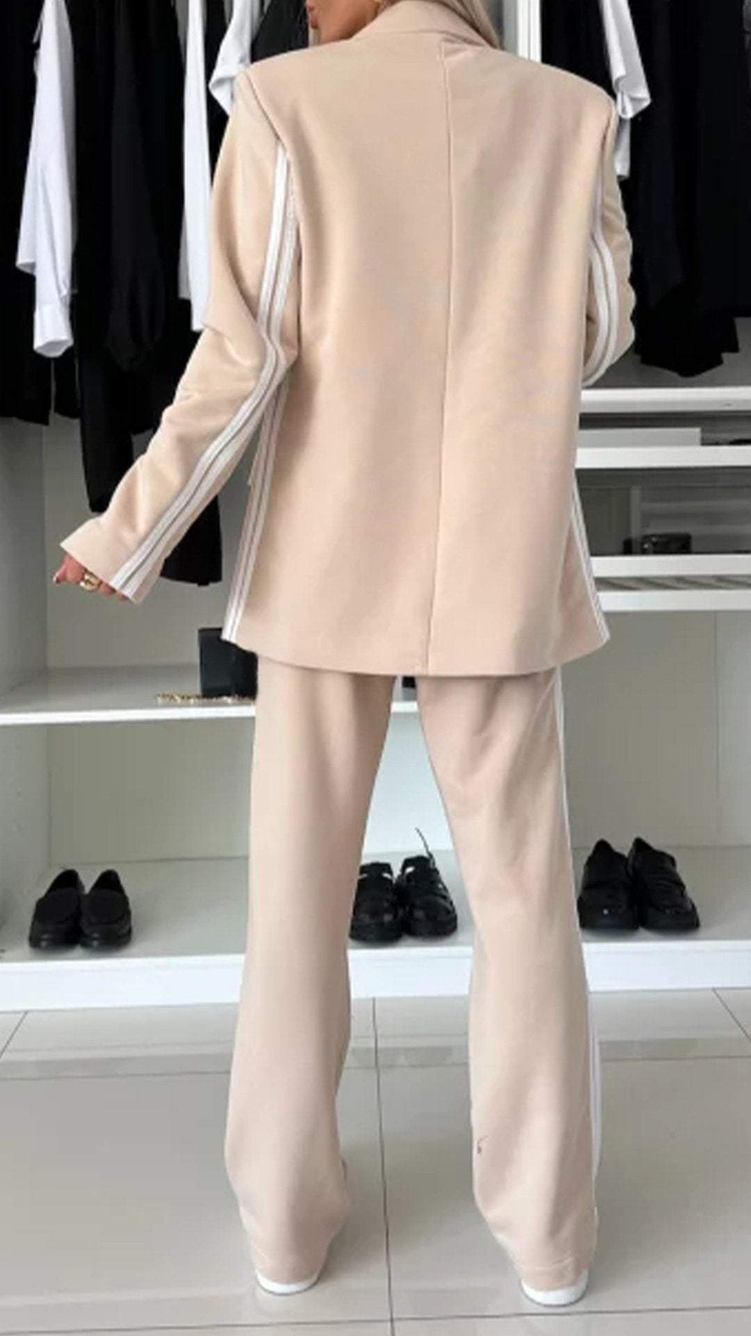 Women's Lapel Long-sleeved Striped Casual Suit