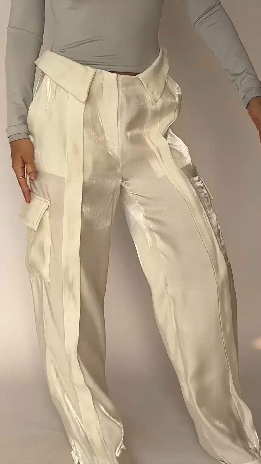 Double-pocket Satin Floor-length Trousers